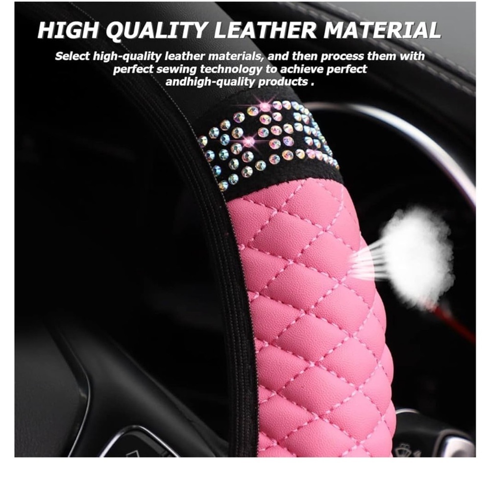 Elegant Pink and Black Steering Wheel Cover - Picture 2 of 2